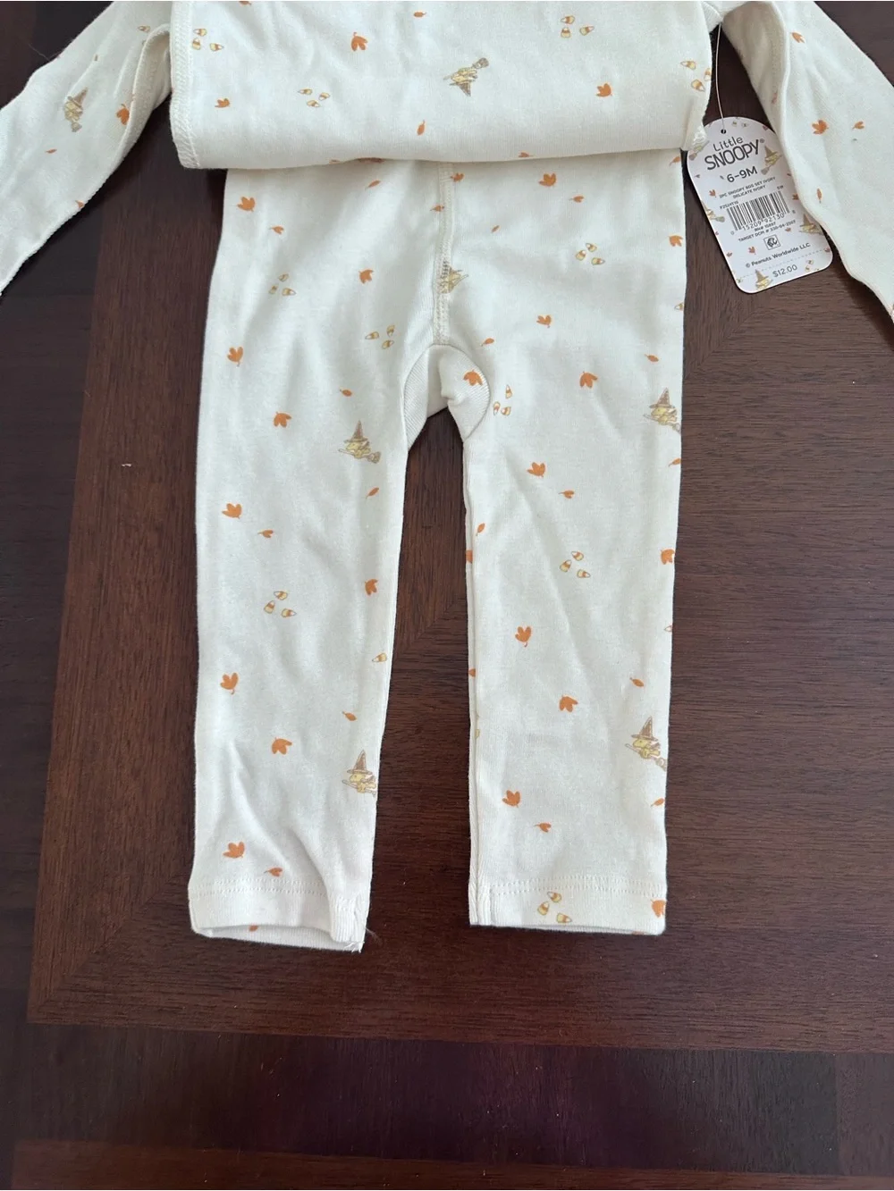 Little Snoopy Cream & Orange Long-Sleeve Baby Bodysuit Set